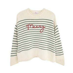 PINK PINEAPPLE Chloe Stripe Rollneck Merry Sweater in Ivory/Green S